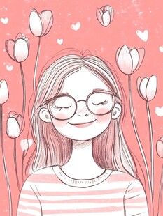 眼镜女孩与郁金香