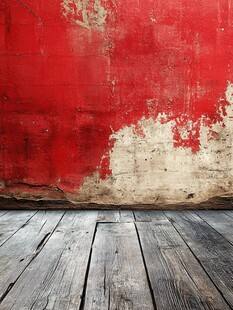 红色墙面与木地板