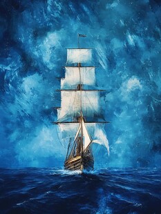 汹涌海浪中的帆船