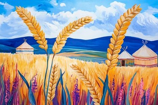 乡村小屋与金色麦田