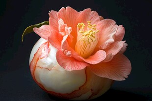 山茶花与果实的艺术融合