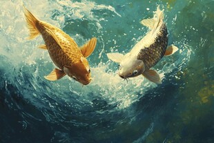 金鲤舞动水波间