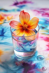 彩色花卉与水的交响曲