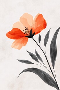 橙色花卉与灰色叶子