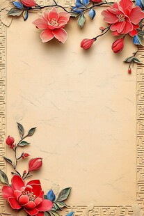 红花黄底的传统中国风格背景