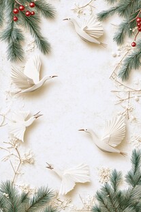白色纸鸽与圣诞装饰