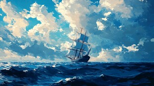 汹涌海浪中的帆船