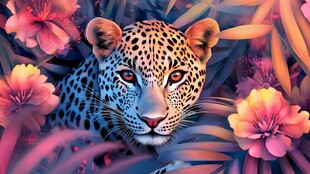 幻想中的豹与花卉