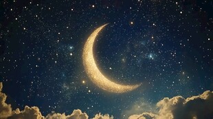 夜幕星空 金色新月闪耀