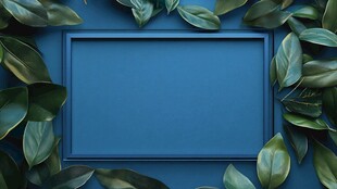 绿叶环绕的蓝色画框