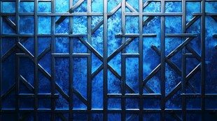 蓝色几何图案金属墙