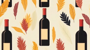 秋日葡萄酒瓶与落叶图案