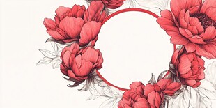 红色花卉手绘框架