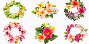 热带花卉花环集合