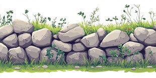 岩石墙与绿色植被