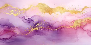 金色点缀下的紫色水彩画