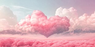粉色梦境中的心形云彩