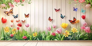 花园里的木栅栏和蝴蝶