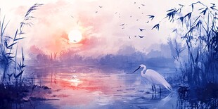 湖光水色 白鹭静立