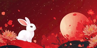 神秘夜兔 红月映照 花海星空