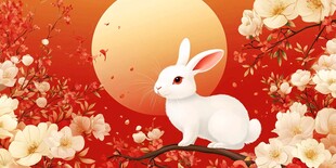 春兔映月 花繁似海