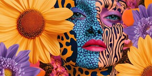 彩色人脸与花卉的艺术融合