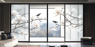 现代简约风格室内设计 带有花卉图案的玻璃隔断