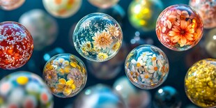 彩色玻璃球中的花卉世界