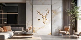 现代客厅艺术鹿纹门设计