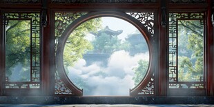 云雾缭绕的古典园林