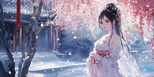 桃花映照下的古典美人