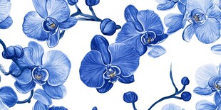 蓝色水彩兰花图案