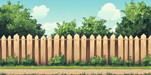 户外木栅栏与绿色植物