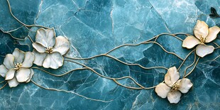 蓝色大理石上的金色花卉图案