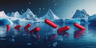 红色胶囊与冰雪山脉的神秘交汇