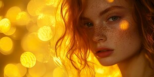 金色光影下的雀斑美女