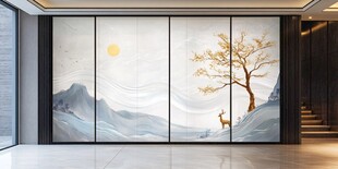山水鹿画屏风艺术