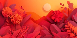 橙红色调的数字艺术作品