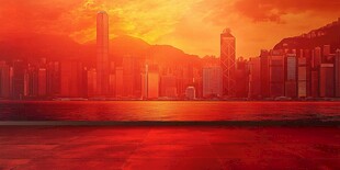 夕阳下的城市天际线