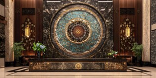 豪华大堂 圆形艺术墙 精致装饰 舒适休息区