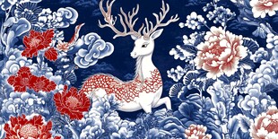 鹿鼎青花瓷图案