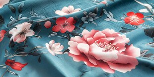 青绿色底大花印花布