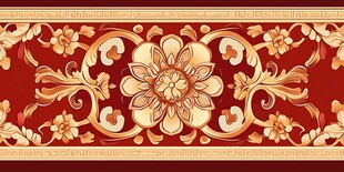红色和金色传统花卉图案