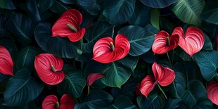 心形红花与绿叶的密集排列