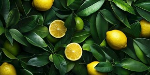 柠檬与绿叶的生机勃勃之舞