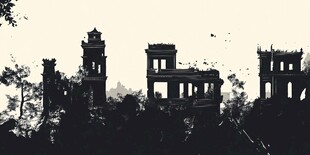 城市遗迹的黑白影像