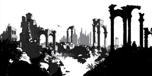 古城遗迹的黑白世界