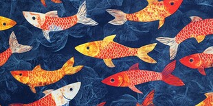 金鱼图案的蓝色背景布料