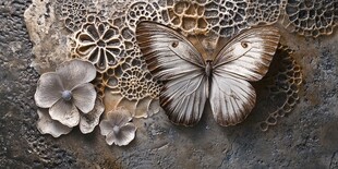 金属蝴蝶与花卉墙艺术
