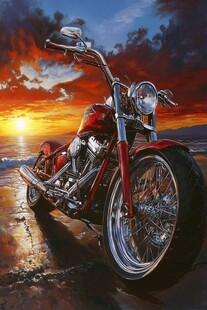 夕阳下的摩托车